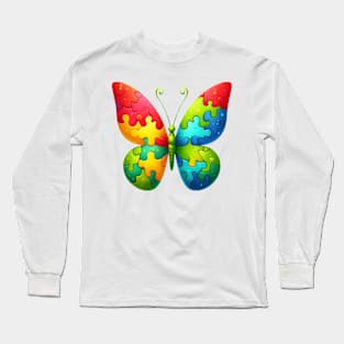 Puzzle Butterfly Autism Awareness Gift for Birthday, Mother's Day, Thanksgiving, Christmas Long Sleeve T-Shirt